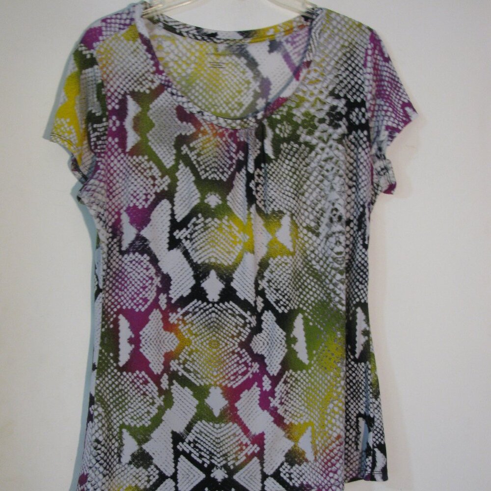 * Worthington Snakeskin Print Blouse Large Stretch Green Black White